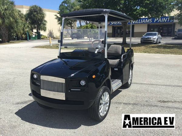 2023 black america ev ev caliber 4 passenger golf cart
