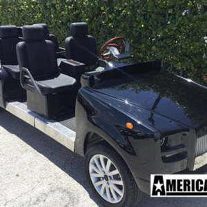 2023 black america ev ev caliber limo 6 passenger golf cart lsv
