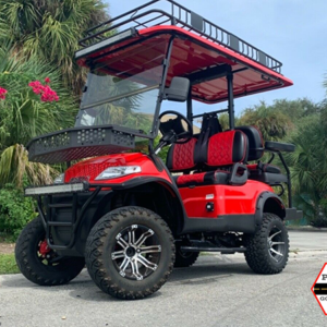 red advanced ev lifted 4 passenger street legal golf cart