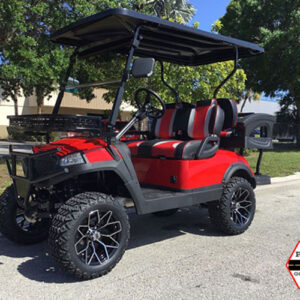 red aluma 4 passenger lifted golf cart
