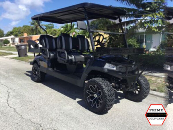 black aluma 6 passenger lifted golf cart