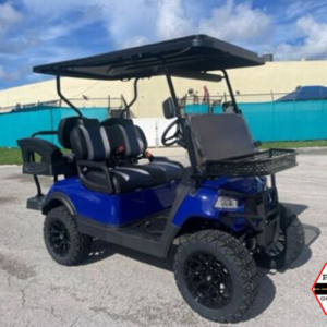 new blue aluma 4 passenger lifted golf cart