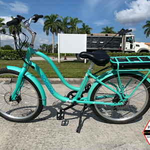 teal schwinn ebike electric bike step-thru